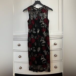 Calvin Klein - Floral Black and Red Sleeveless Midi Dress